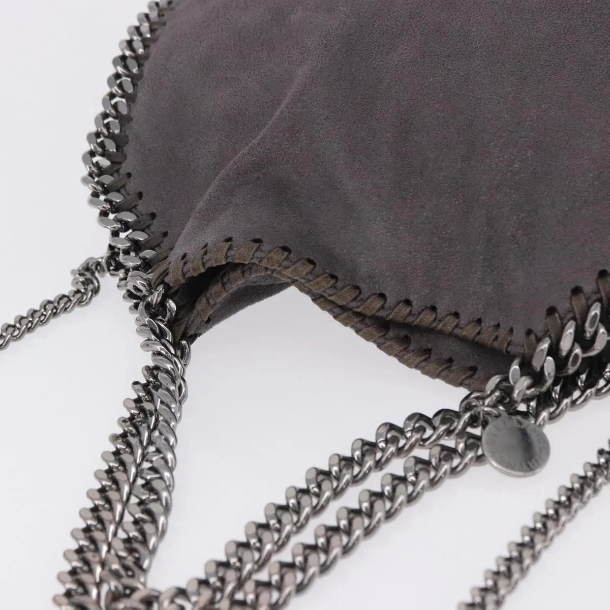 Stella McCartney Falabella Fold Over Faux Leather, Gray, Polyester, Shoulder Bag