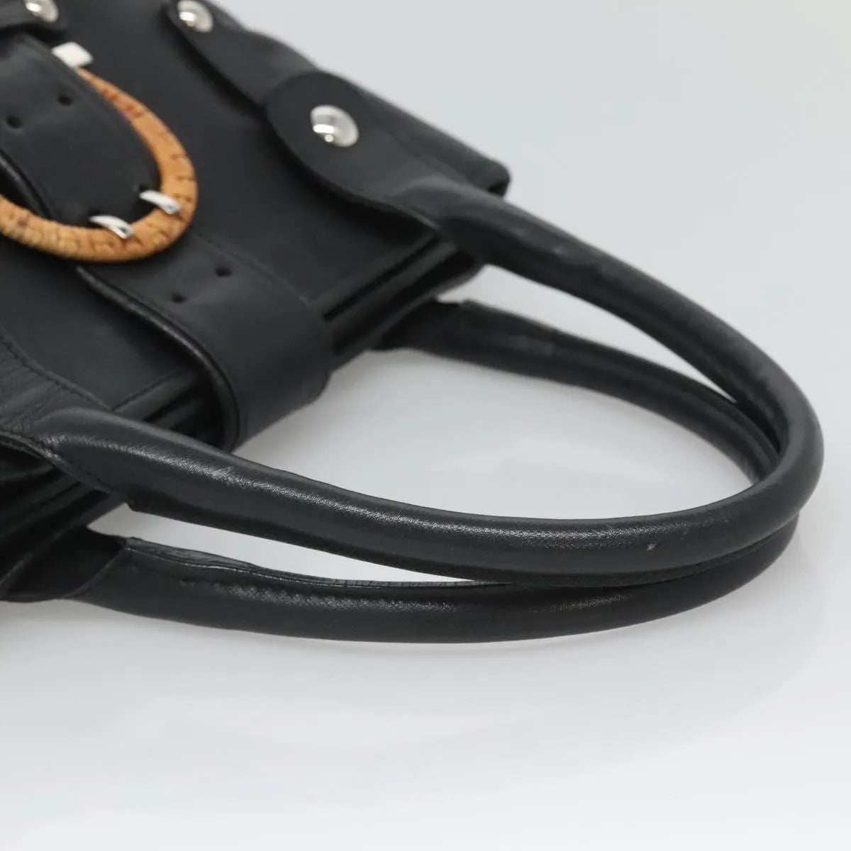Salvatore Ferragamo Gancini Leather, Black, Leather, Handbag