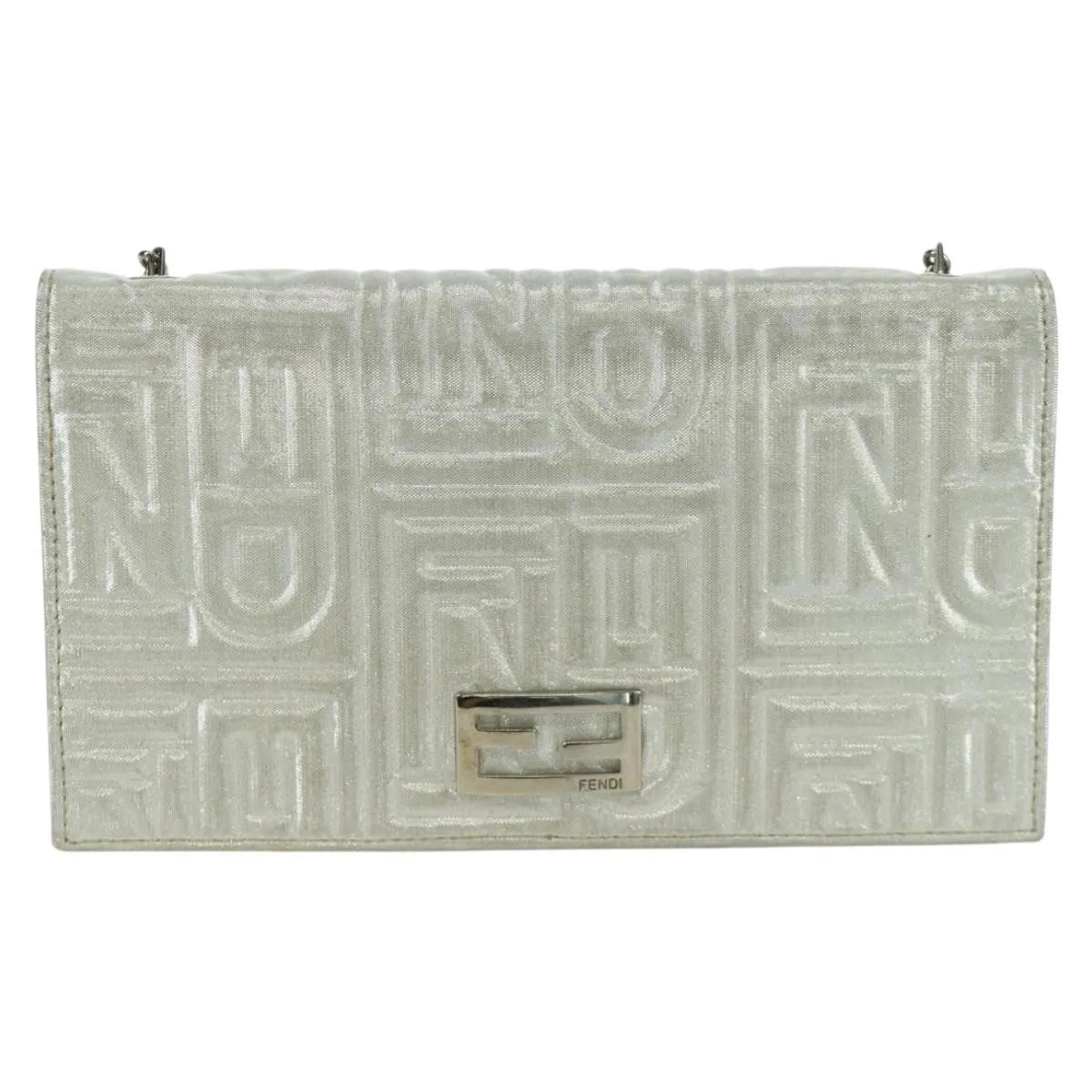 Fendi Wallet on Chain Logo Embossed Leather, Silver, Leather, Wallet