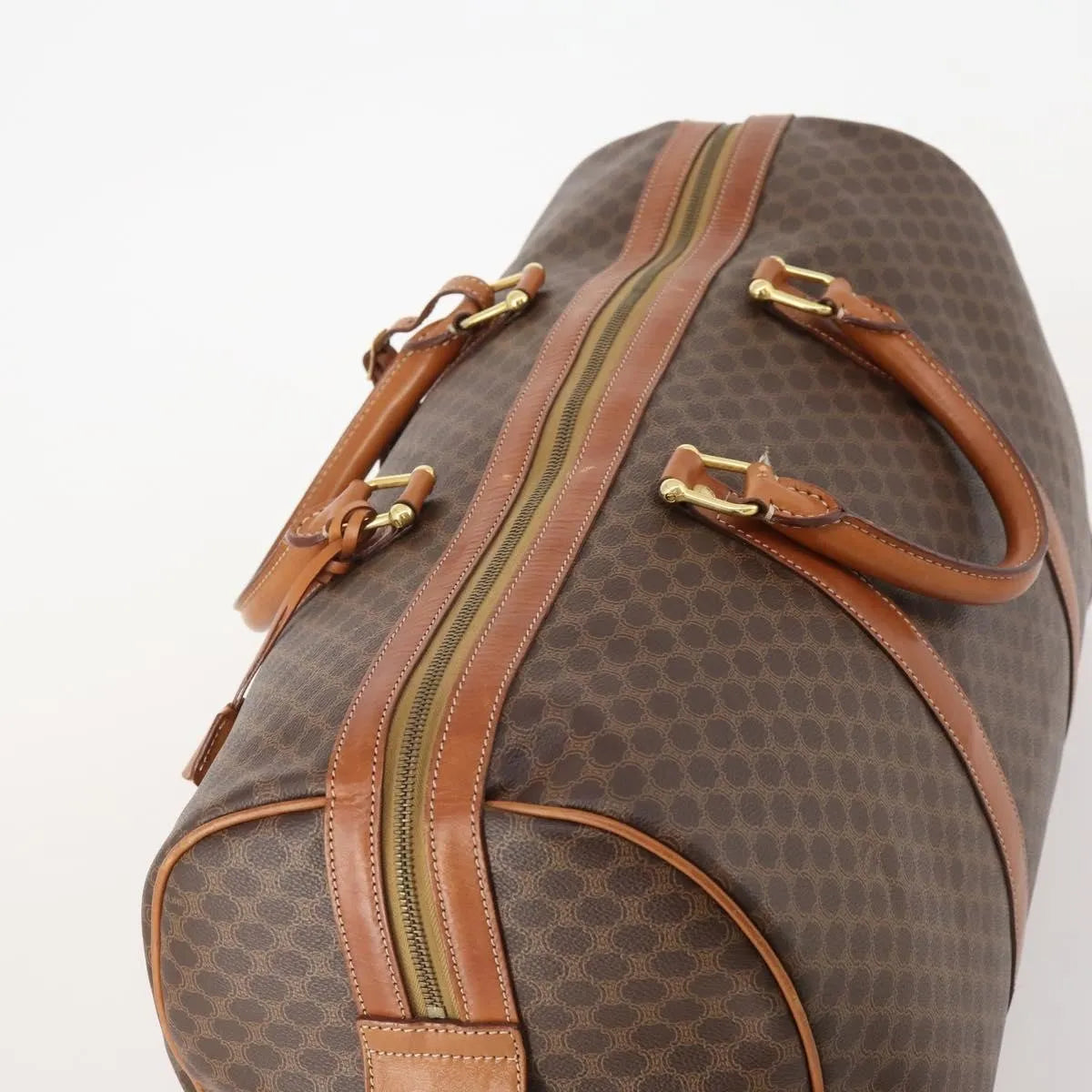 Celine Vintage Macadam Boston Canvas and Leather, Brown, PVC, Handbag