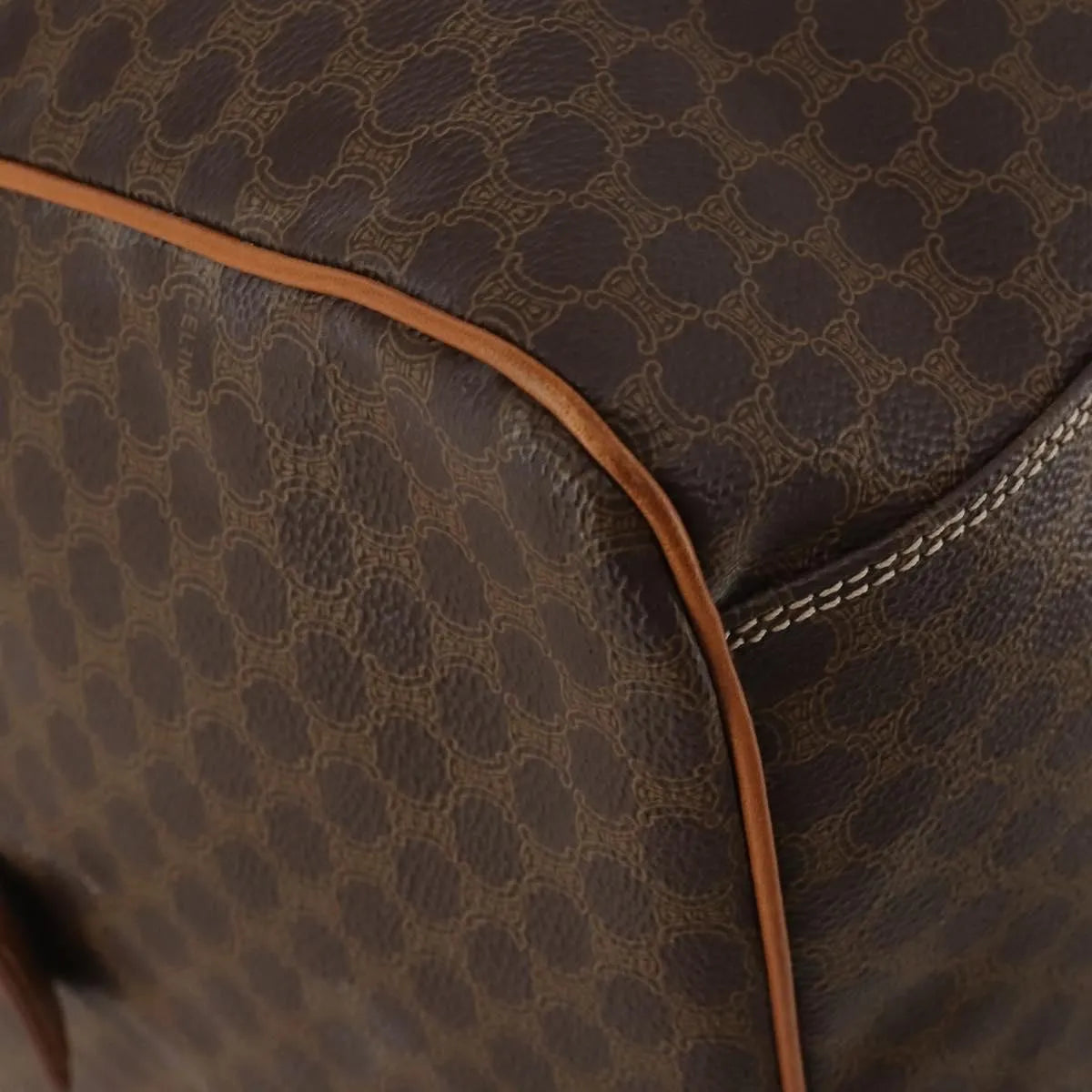 Celine Vintage Duffle Canvas and Leather, Brown, Canvas, Travel Bag