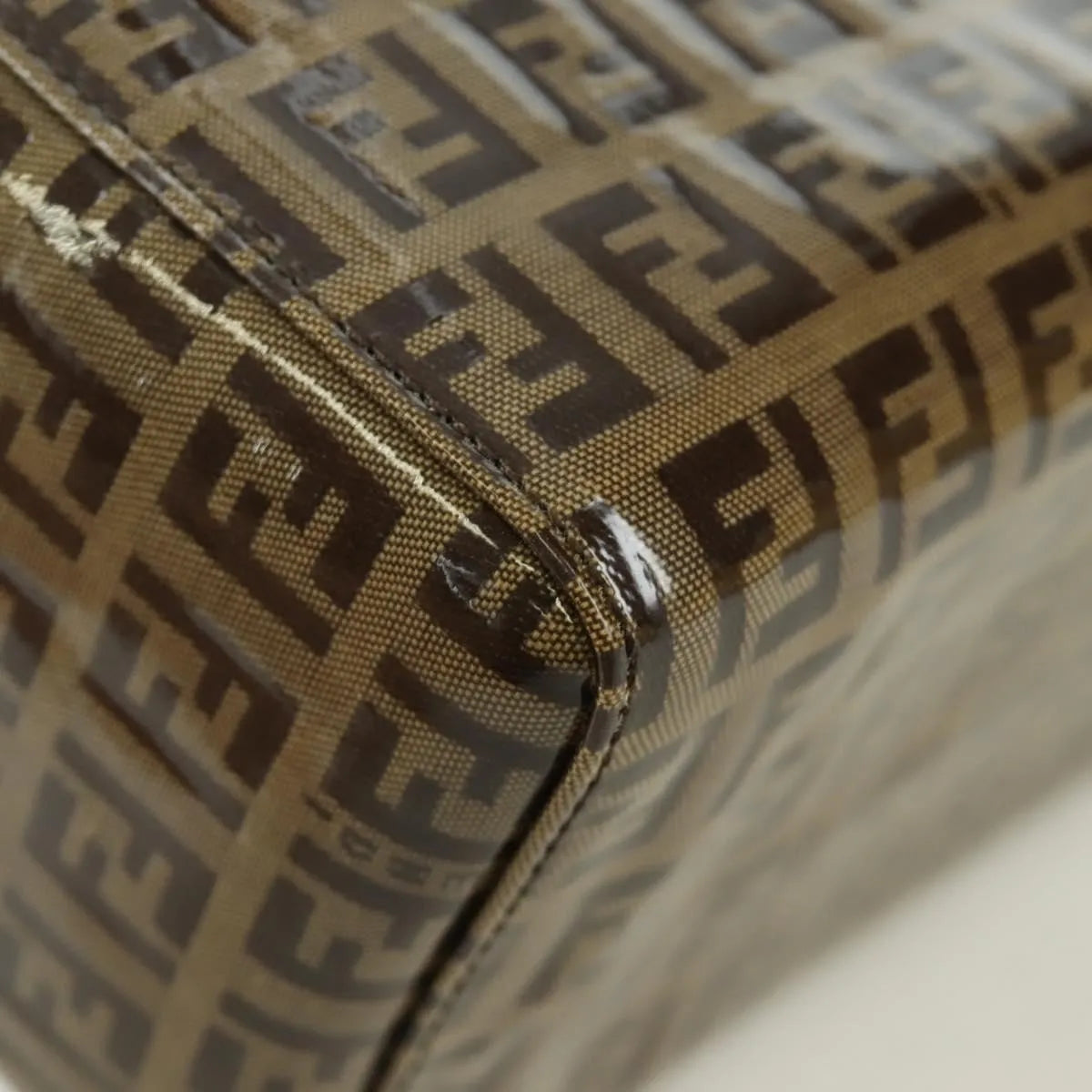 Fendi Mamma Baguette Zucca patent leather, Brown, Canvas, Shoulder Bag