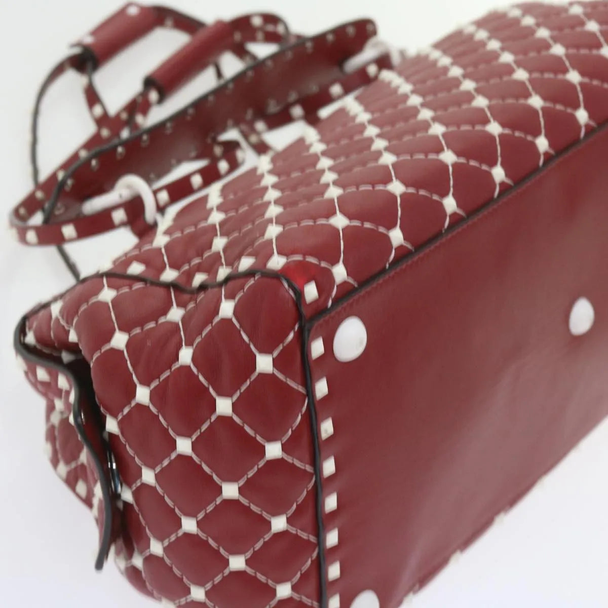 Valentino Garavani Free Rockstud Spike Duffle Quilted Leather, Red, Leather, Shoulder Bag