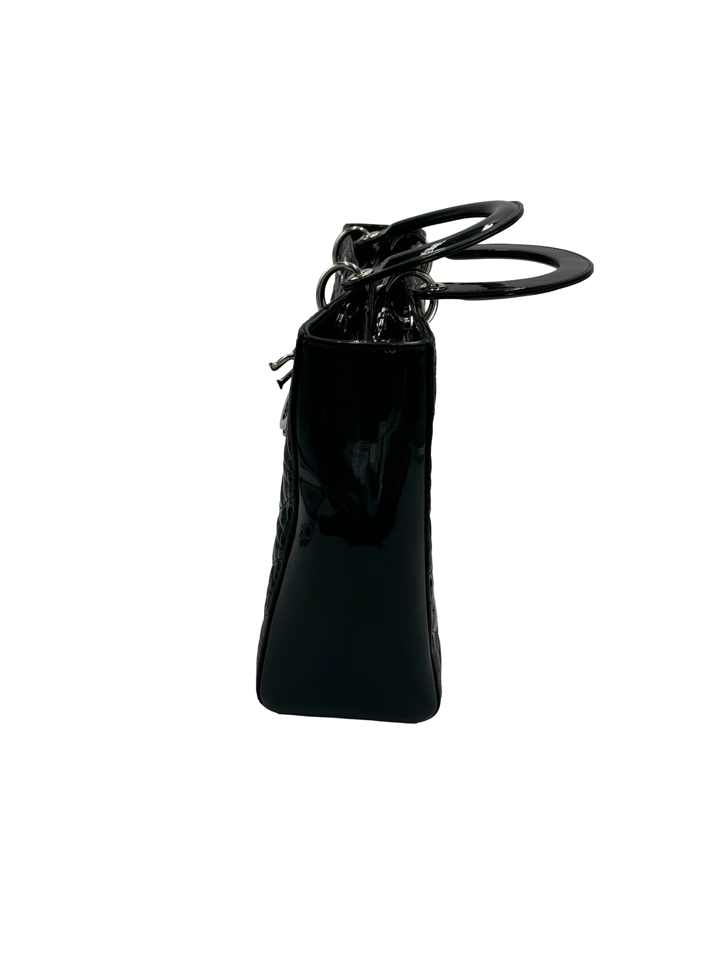 Christian Dior Lady Dior Patent, Black, Patent Leather, Handbag