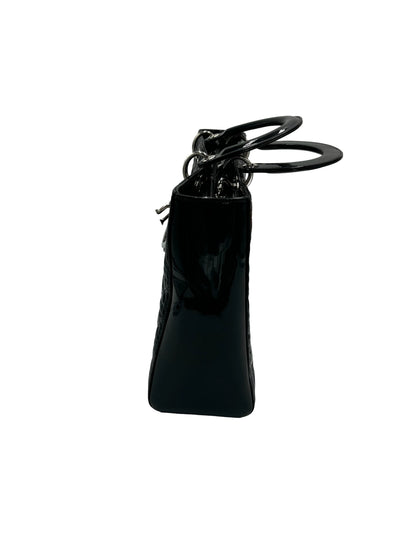 Christian Dior Lady Dior Patent, Black, Patent Leather, Handbag