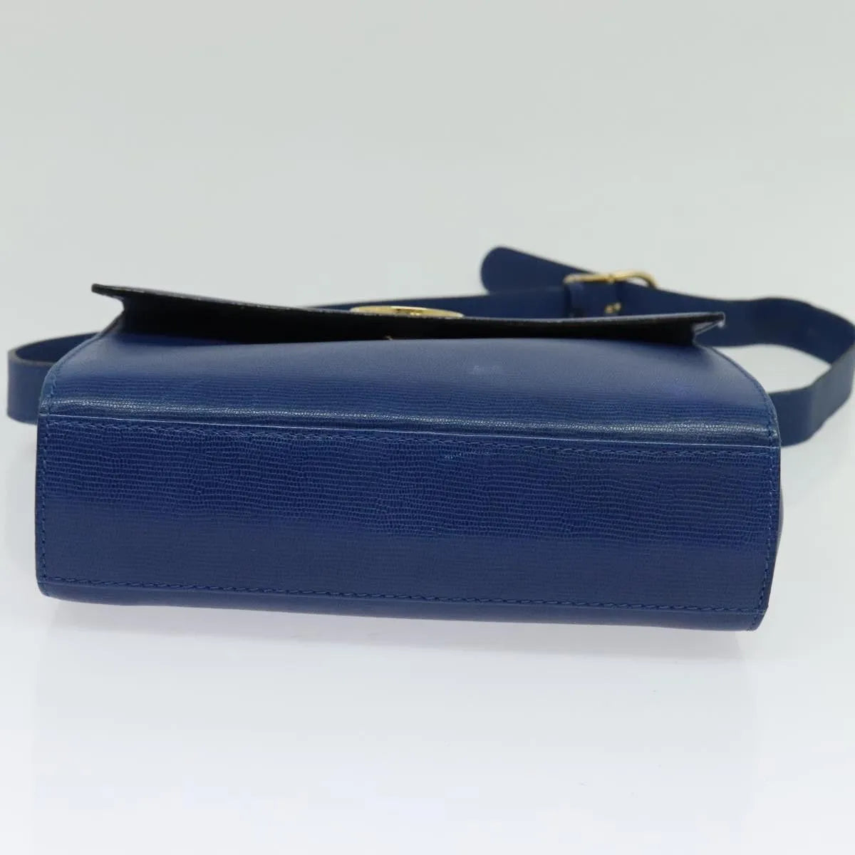 Celine Vintage Circle Logo Leather, Blue, Leather, Shoulder Bag