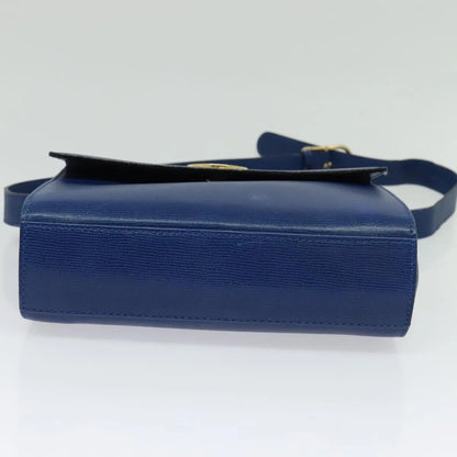 Celine Vintage Circle Logo Leather, Blue, Leather, Shoulder Bag