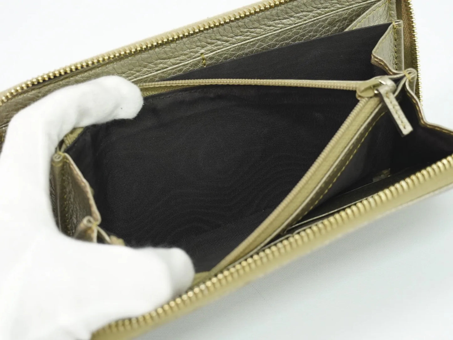 Gucci Bamboo Tassel Zip Leather, Gold, Leather, Wallet