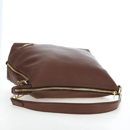 Prada Side Zip Hobo Soft Calf, Brown, Leather, Shoulder Bag