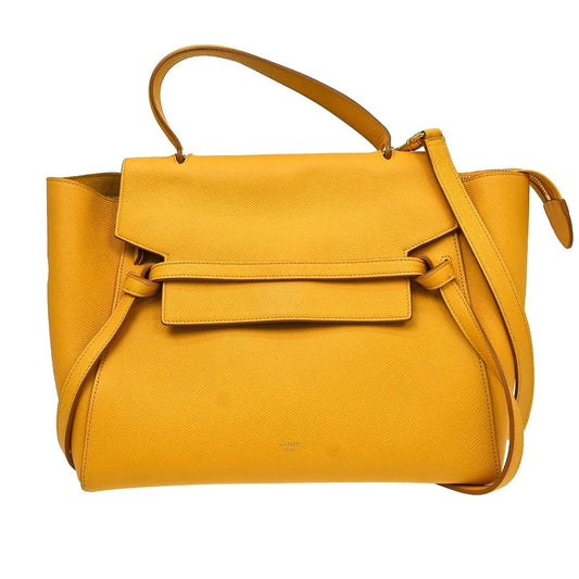 Celine Belt Textured Leather, Yellow, Leather, Handbag