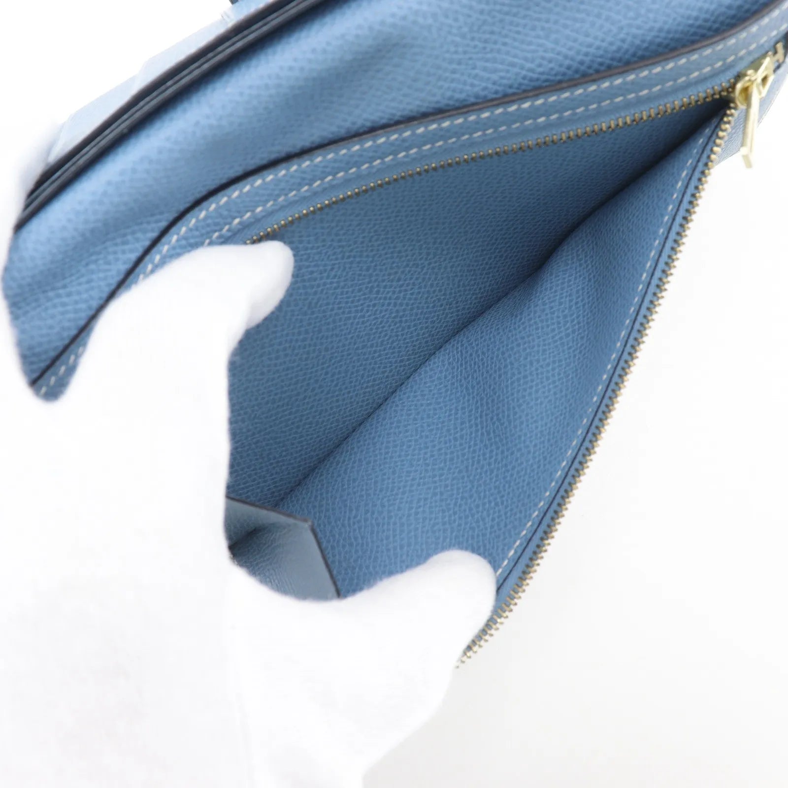 Hermes Bearn Epsom, Blue, Leather, Wallet