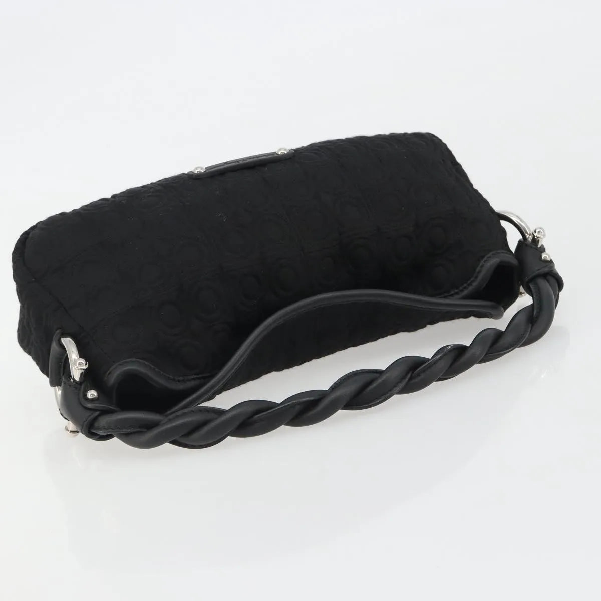 Salvatore Ferragamo Gancini Hobo Leather, Black, Cotton, Handbag