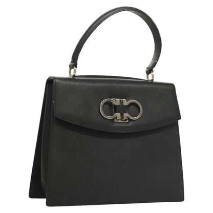Salvatore Ferragamo Double Gancini Top Handle Saffiano Leather, Black, Leather, Handbag