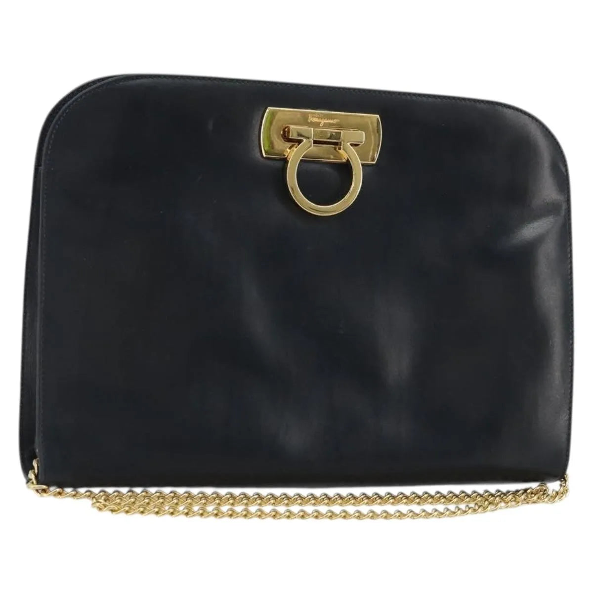 Salvatore Ferragamo Vintage Gancini Chain Leather, Navy, Leather, Shoulder Bag