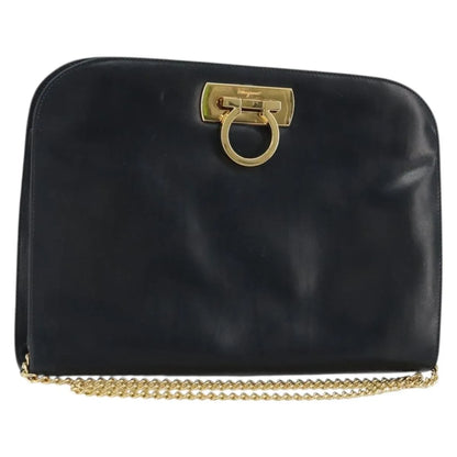Salvatore Ferragamo Vintage Gancini Chain Leather, Navy, Leather, Shoulder Bag