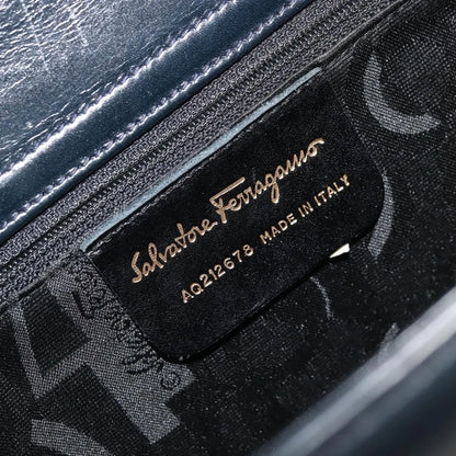 Salvatore Ferragamo Gancini Leather, Navy, Leather, Handbag