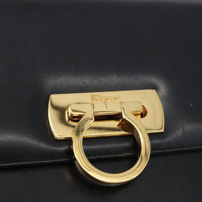 Salvatore Ferragamo Gancini Flap Leather, Black, Leather, Shoulder Bag