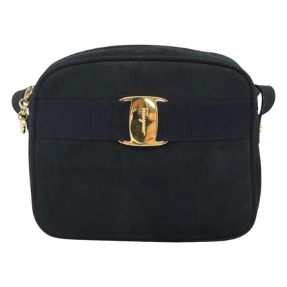 Salvatore Ferragamo Vara Bow camera Suede, Navy, Suede, Shoulder Bag