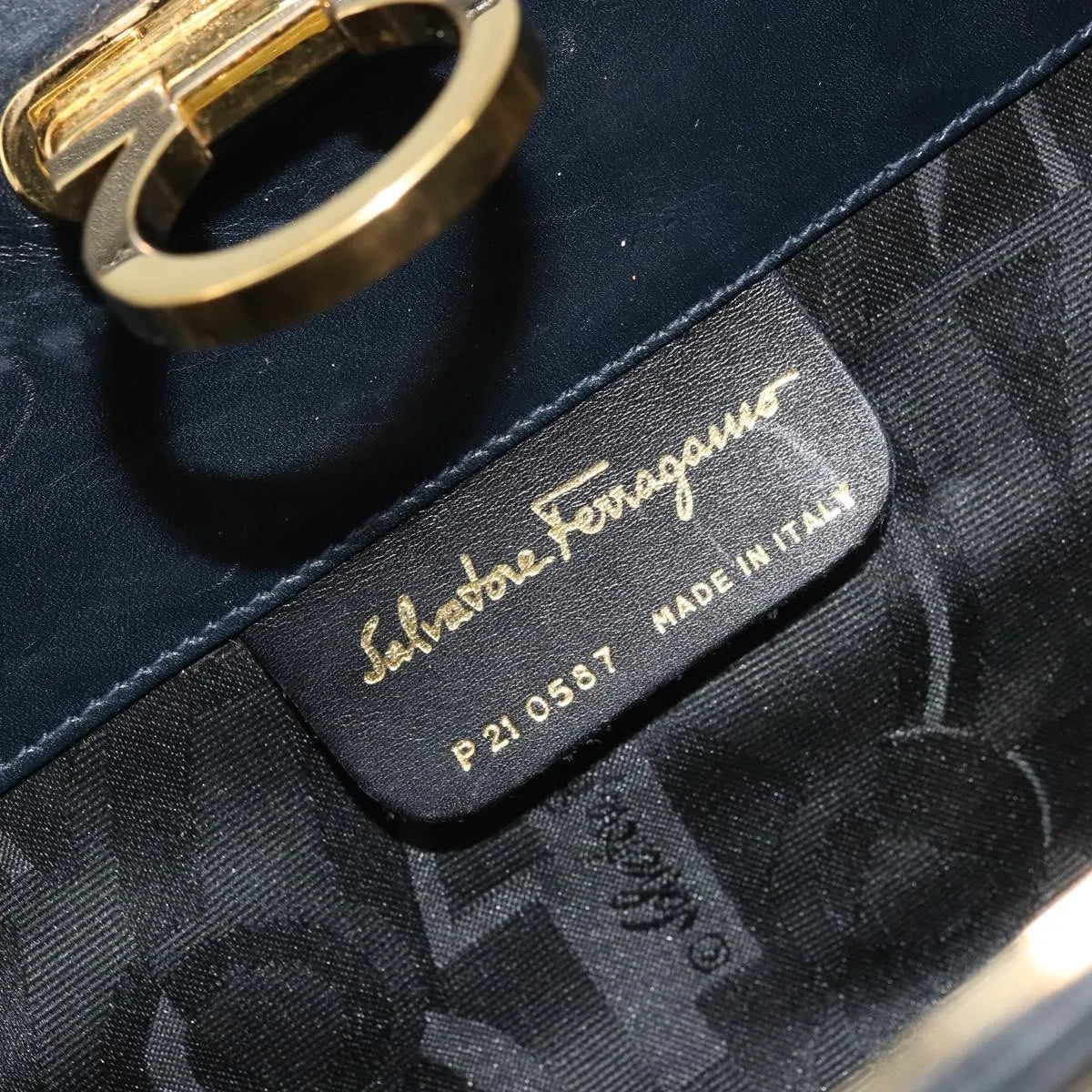 Salvatore Ferragamo Vintage Gancini Chain Leather, Navy, Leather, Shoulder Bag