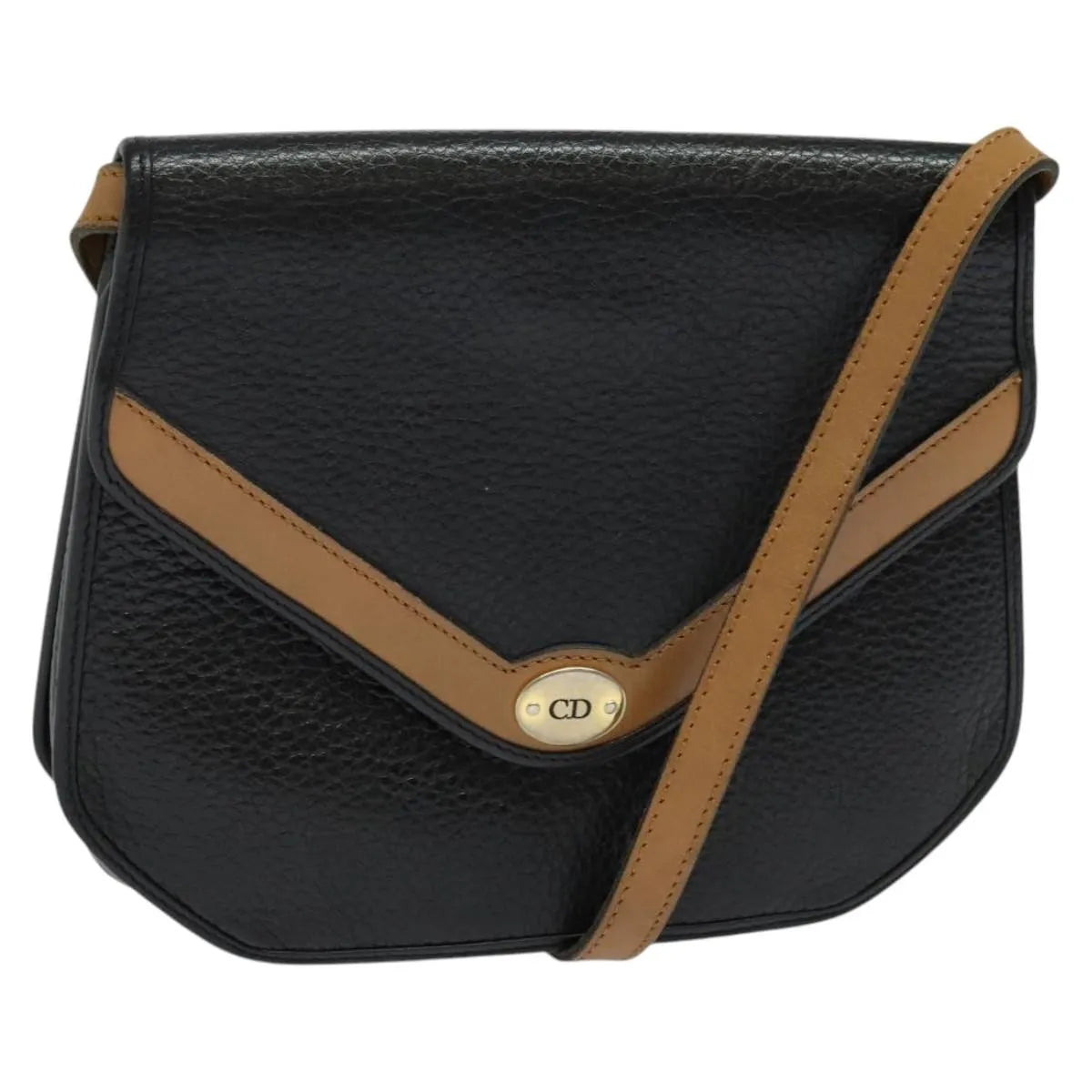 Christian Dior Vintage CD Flap Leather, Black, Leather, Shoulder Bag