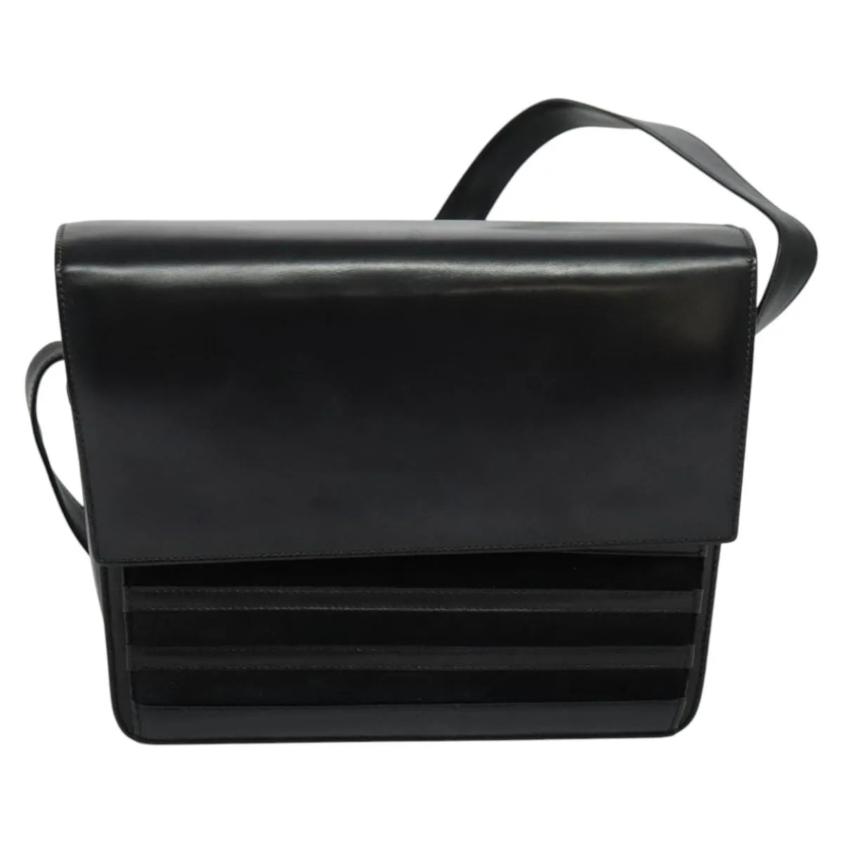 Gucci Vintage Flat Messenger Nylon and Leather, Black, Leather, Shoulder Bag