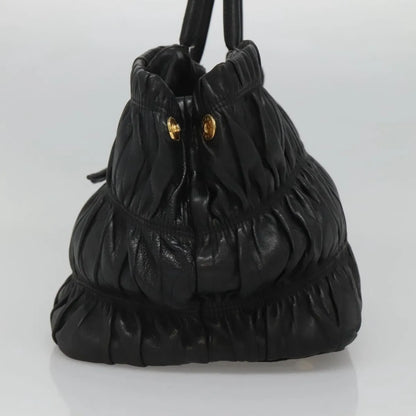 Prada Nappa Gaufre Bow Leather, Black, Leather, Tote Bag