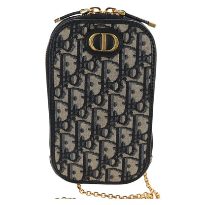 Christian Dior 30 Montaigne Phone Holder on Chain Oblique Canvas, Navy, Canvas, Clutch