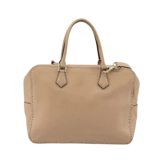Valentino Garavani Convertible Zip Satchel Leather with Micro Rockstuds, Beige, Leather, Handbag