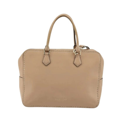 Valentino Garavani Convertible Zip Satchel Leather with Micro Rockstuds, Beige, Leather, Handbag
