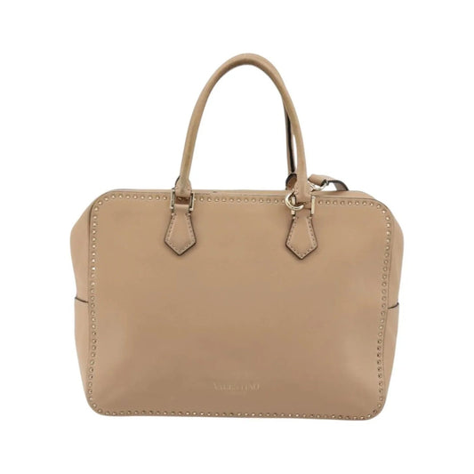 Valentino Garavani Convertible Zip Satchel Leather with Micro Rockstuds, Beige, Leather, Handbag