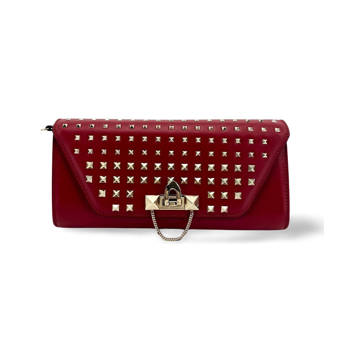 Valentino Garavani Demilune Clutch Studded Leather, Red, Leather, Clutch