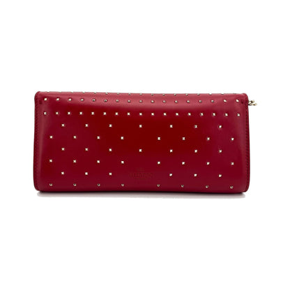 Valentino Garavani Demilune Clutch Studded Leather, Red, Leather, Clutch