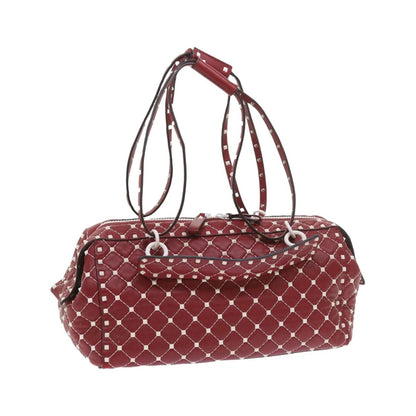 Valentino Garavani Free Rockstud Spike Duffle Quilted Leather, Red, Leather, Shoulder Bag