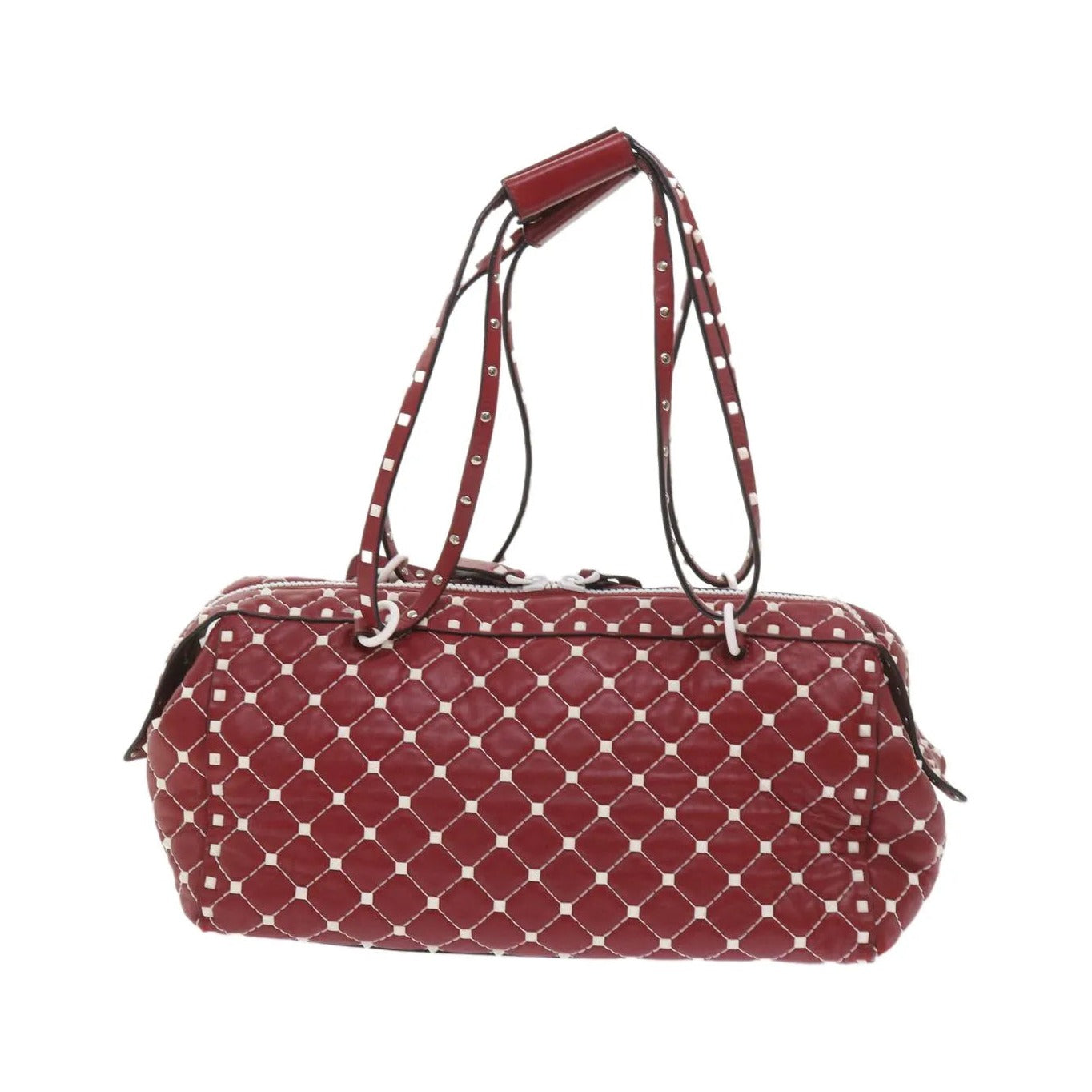 Valentino Garavani Free Rockstud Spike Duffle Quilted Leather, Red, Leather, Shoulder Bag