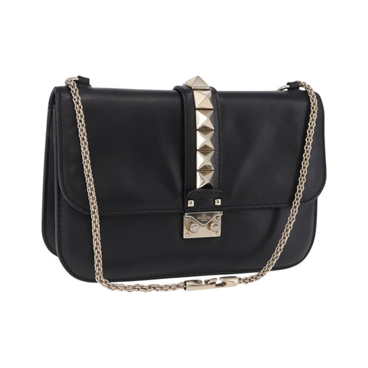 Valentino Garavani Glam Lock Leather, Black, Leather, Shoulder Bag