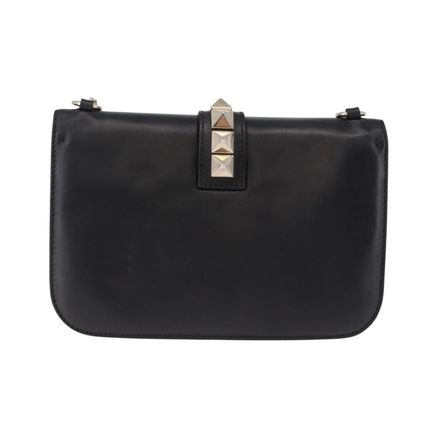 Valentino Garavani Glam Lock Leather, Black, Leather, Shoulder Bag