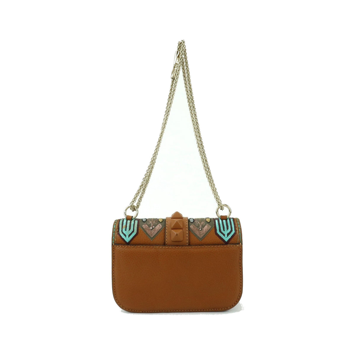 Valentino Garavani Glam Lock Leather, Brown, Leather, Shoulder Bag