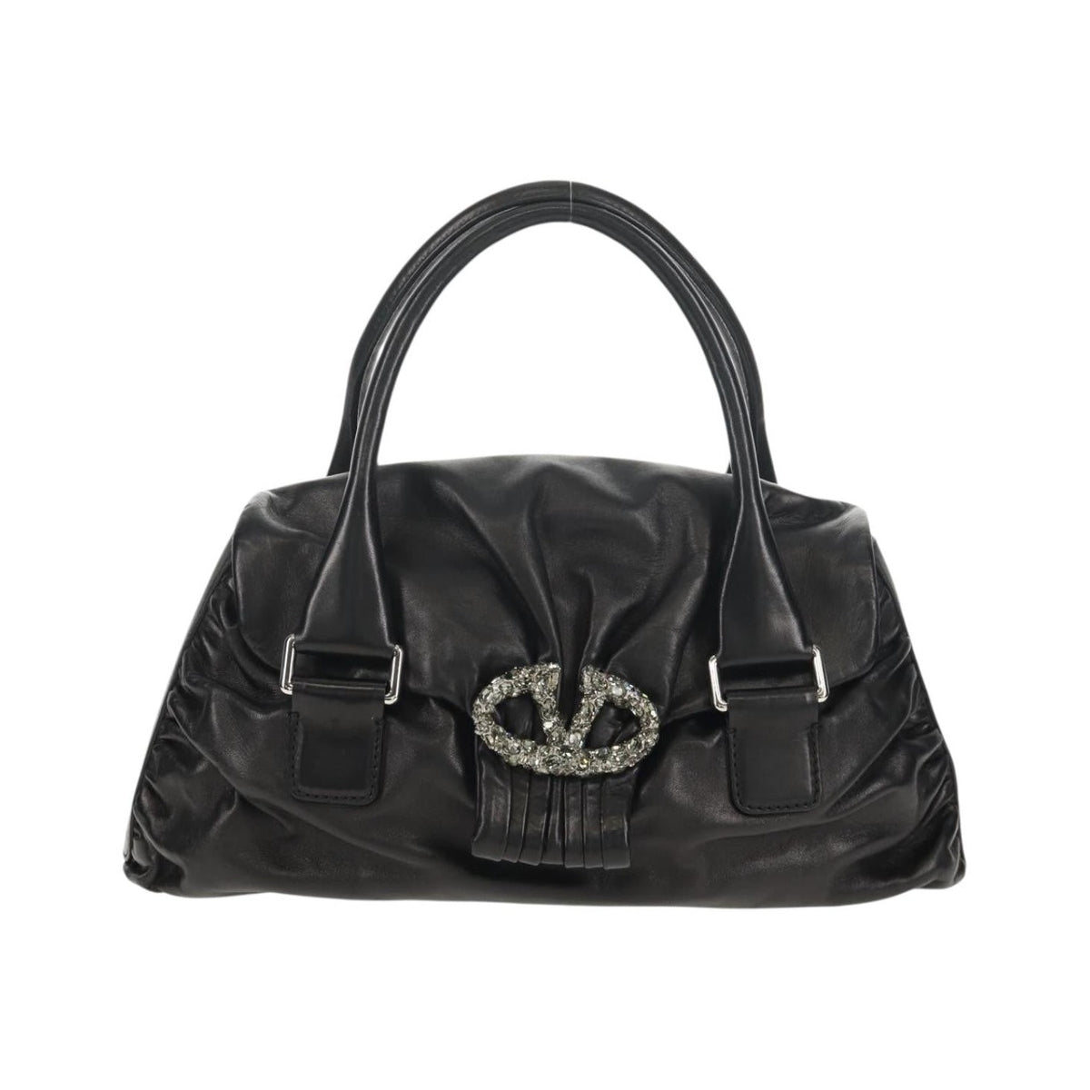 Valentino Garavani Histoire Tote Leather and Strass, Black, Leather, Shoulder Bag