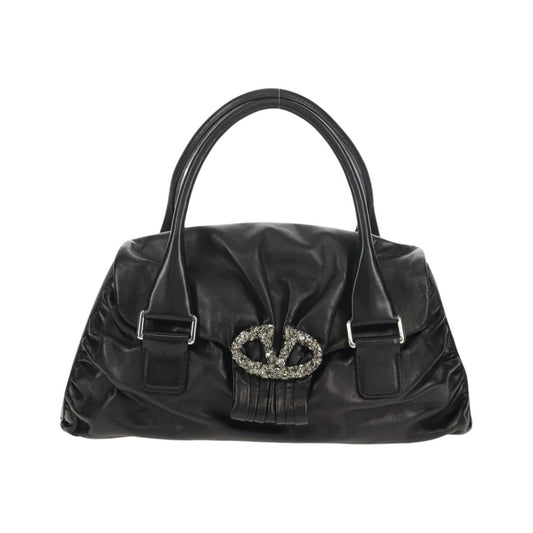 Valentino Garavani Histoire Tote Leather and Strass, Black, Leather, Shoulder Bag