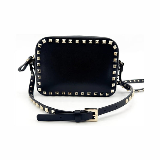 Valentino Garavani Rockstud Camera Leather, Black, Leather, Crossbody Bag