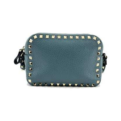 Valentino Garavani Rockstud Camera Leather, Blue, Leather, Crossbody Bag