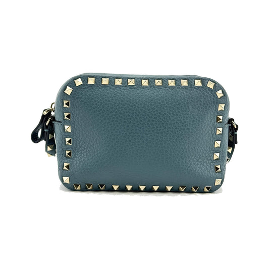 Valentino Garavani Rockstud Camera Leather, Blue, Leather, Crossbody Bag