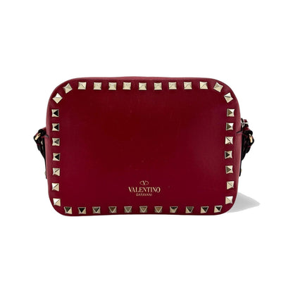 Valentino Garavani Rockstud Camera Leather, Red, Leather, Crossbody Bag