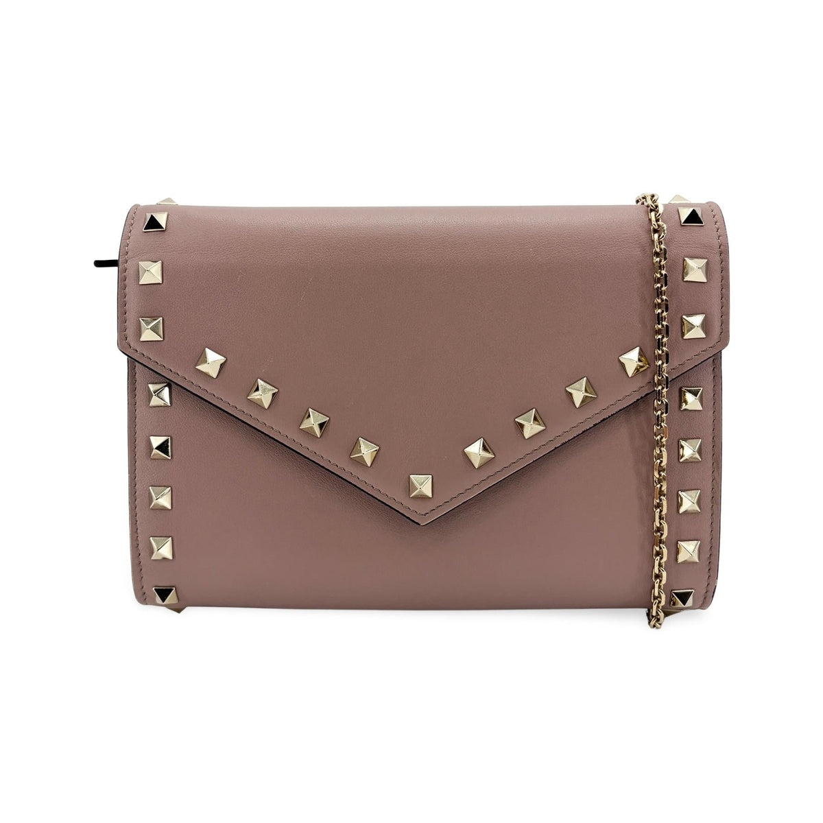 Valentino Garavani Rockstud Envelope Chain Leather, Beige, Leather, Crossbody Bag