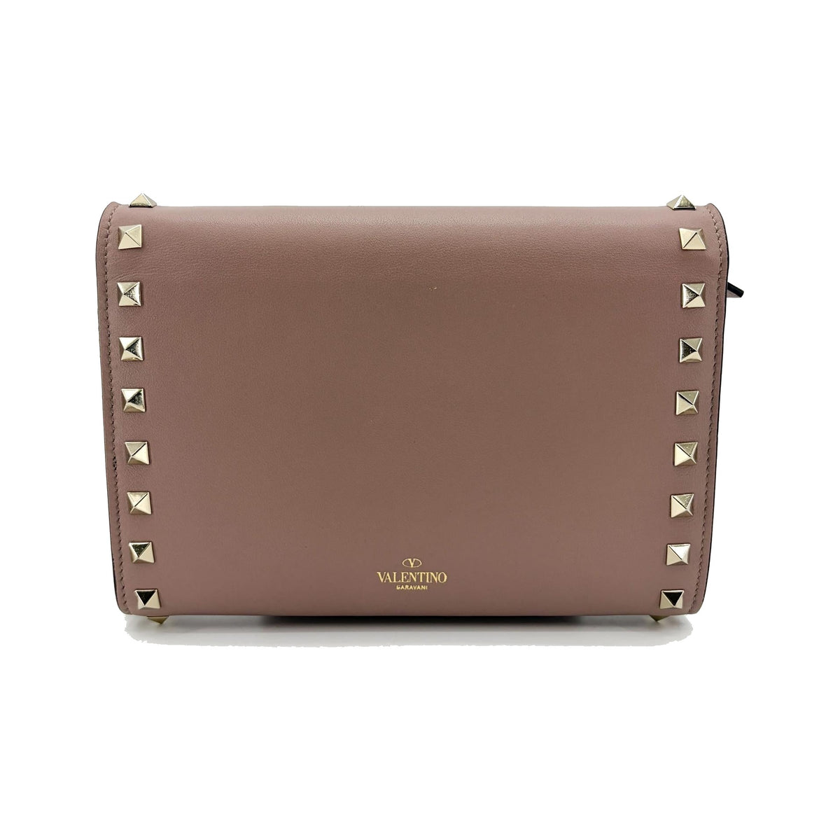Valentino Garavani Rockstud Envelope Chain Leather, Beige, Leather, Crossbody Bag