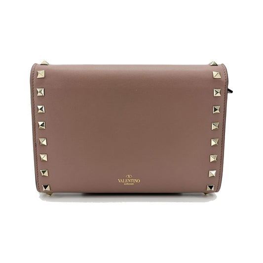 Valentino Garavani Rockstud Envelope Chain Leather, Beige, Leather, Crossbody Bag