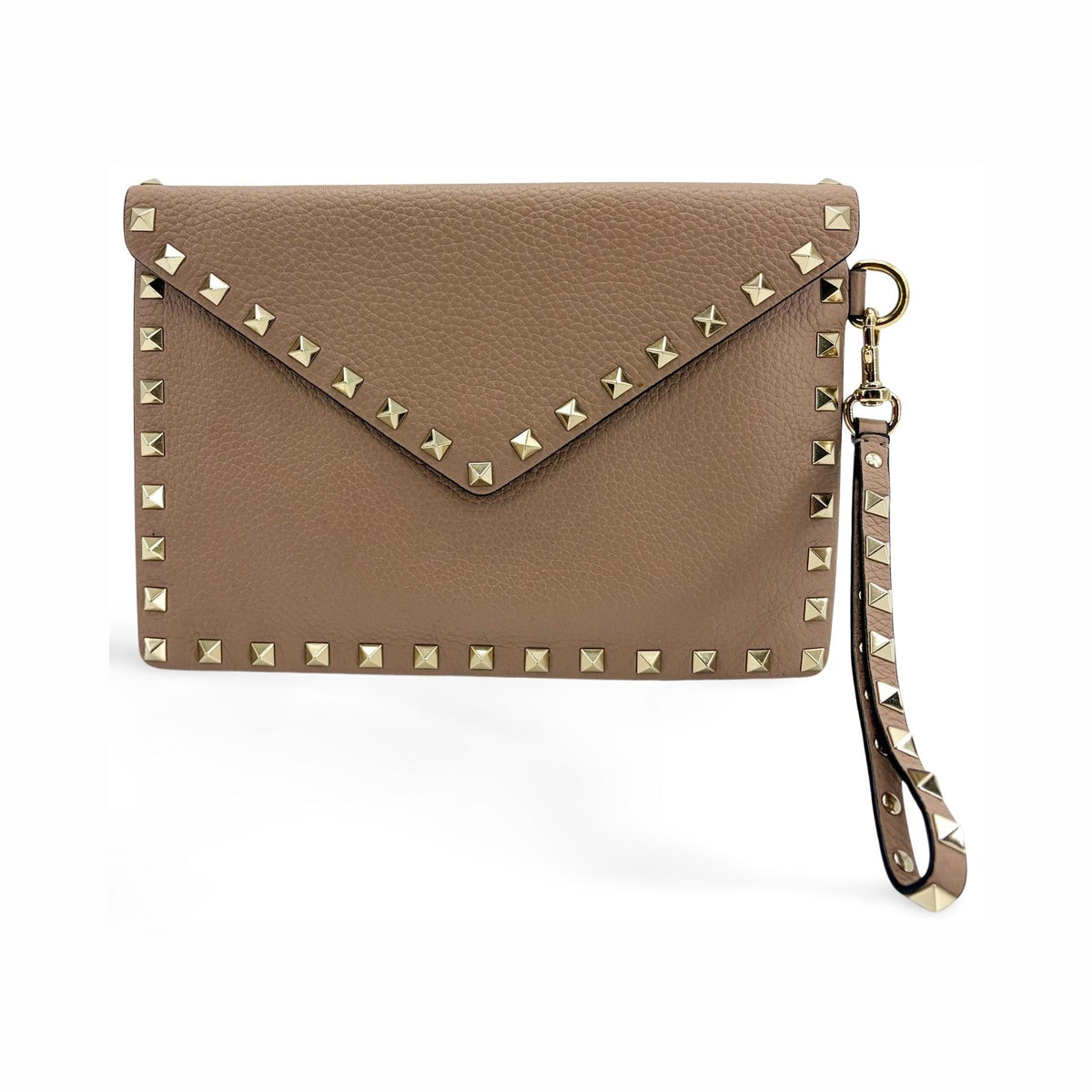 Valentino Garavani Rockstud Envelope Wristlet Clutch Leather, Beige, Leather, Clutch