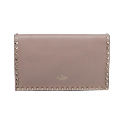 Valentino Garavani Rockstud Flap Clutch Leather, Beige, Leather, Clutch