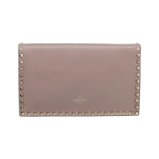 Valentino Garavani Rockstud Flap Clutch Leather, Beige, Leather, Clutch