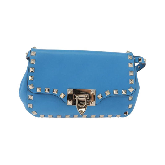 Valentino Garavani Rockstud Flip Lock Compartment Leather, Blue, Leather, Shoulder Bag